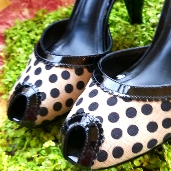 VIA SPIGA Peep Open Toe RETRO Spots Minnie White Polkadots Dance Heels EUC 8.5 - Picture 5 of 15